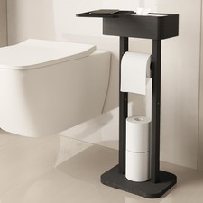 4-in-1 Black Toilet Paper Holder Stand with Storage Shelf Box, 360  Rotating