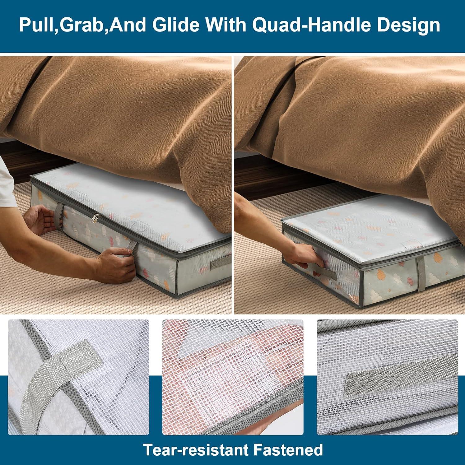 2 Pack under Bed Storage Containers Bins, Humid-Proof Plastic Underbed Storage B