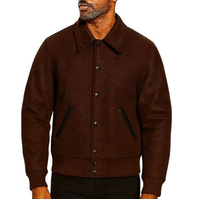 Men's Letterman Premium Wool Custom Bomber Varsity Jacket Snap Button Outer Coat