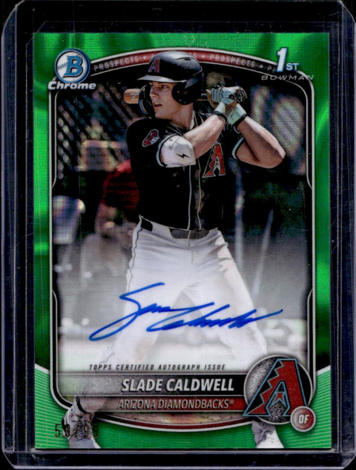 2025 Bowman Slade Caldwell Chrome Auto Green Lava Refractor 1st Prospect #/99