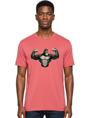 Gorilla-Flexing Mens Graphic Tee, 100% Cotton, Casual Summer Wear