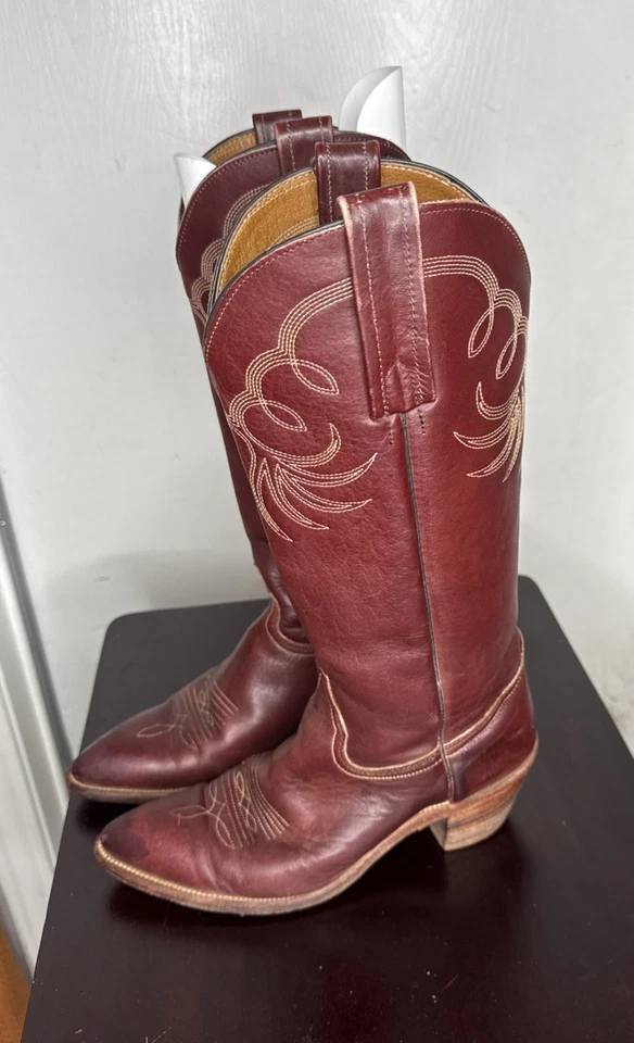 Botas vaqueras occidentales vintage FRYE para mujer talla 8 de cuero marrón rojo Foto 2 de 4