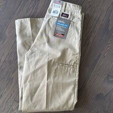 Dickies khaki Work Pants Mens 34x34 relaxed fit comfort waist pleated preppy