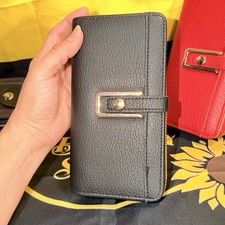 Black Zip-Around Women's Wallet with Card Slots, ID Window, Zippered Compartment