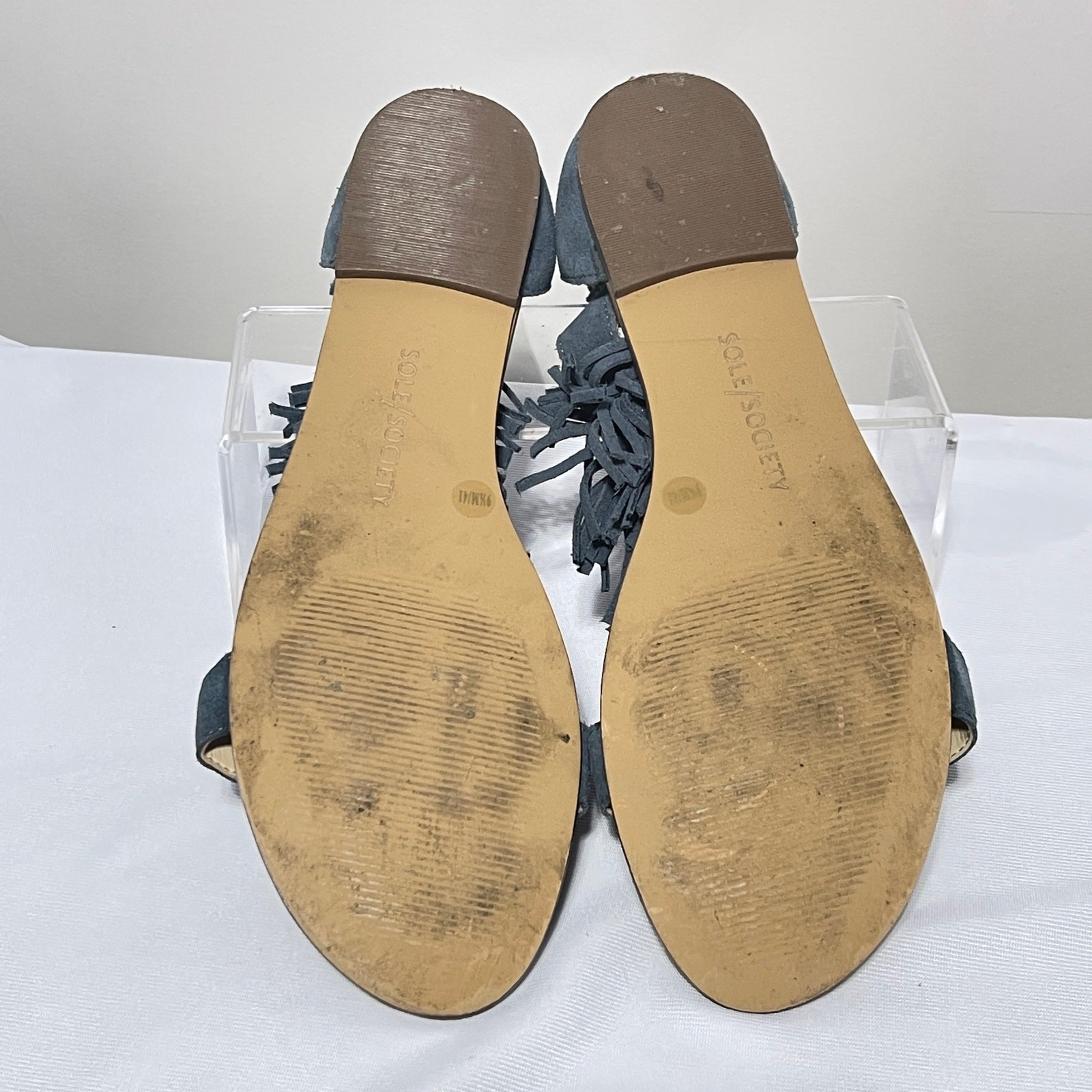 SAOLA Sandali donna Sole Society 9 5 blu scamosciato frange gladiatore punta aperta BOHO