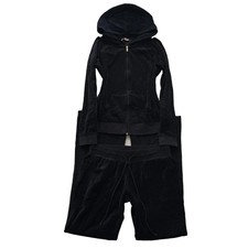 Vtg Juicy Couture Womens Black Velour Tracksuit Set Hoodie  Flare Pant Size M/L