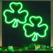 11-Inch St. Patrick's Day Shamrock Neon Lights - 2 Pack, USB Powered Decor