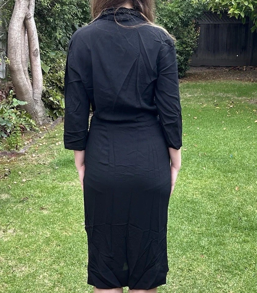 Vestido Beth Paige S Vintage Años 40 Cuello Terciopelo Cóctel Rayón Ajustado Foto 3 de 4