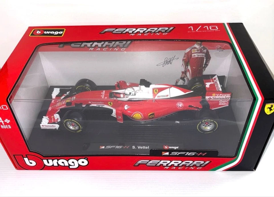 Auto Burago Ferrari SF16-H #5 F1 scala 1/18 Sebastian Vettel rosso bianco nuova - Immagine 3 di 4