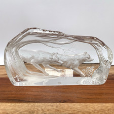 Vintage Clear Glass Crystal Wolf Sculpture Figurine Ice Block Style 3.5"