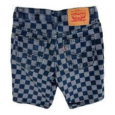 Levi's 502 Regular Taper Shorts Boys 7 Blue Checkered Denim Bermuda Casual