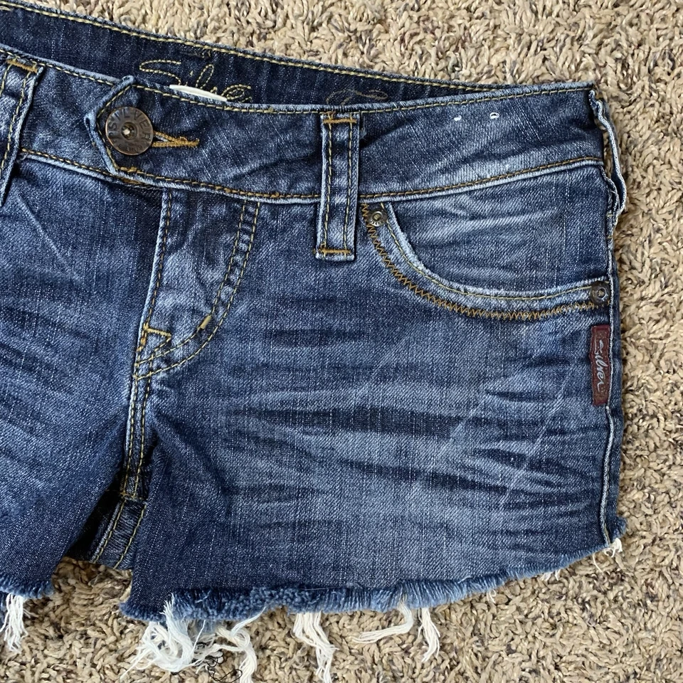 Pantalones cortos vaqueros plateados para mujer 28 azul martes tiro bajo corte denim Foto 2 de 4