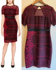 Guess Red and Black Lace Overlay Sheath Dress-size 8
