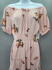 Anthropologie Kindred Light Peach Pink XL Embroidered Tiered Boho Maxi Dress