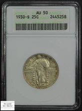 1930 S Standing Liberty Silver Quarter 25C Old Soap Box Holder ANACS AU 50