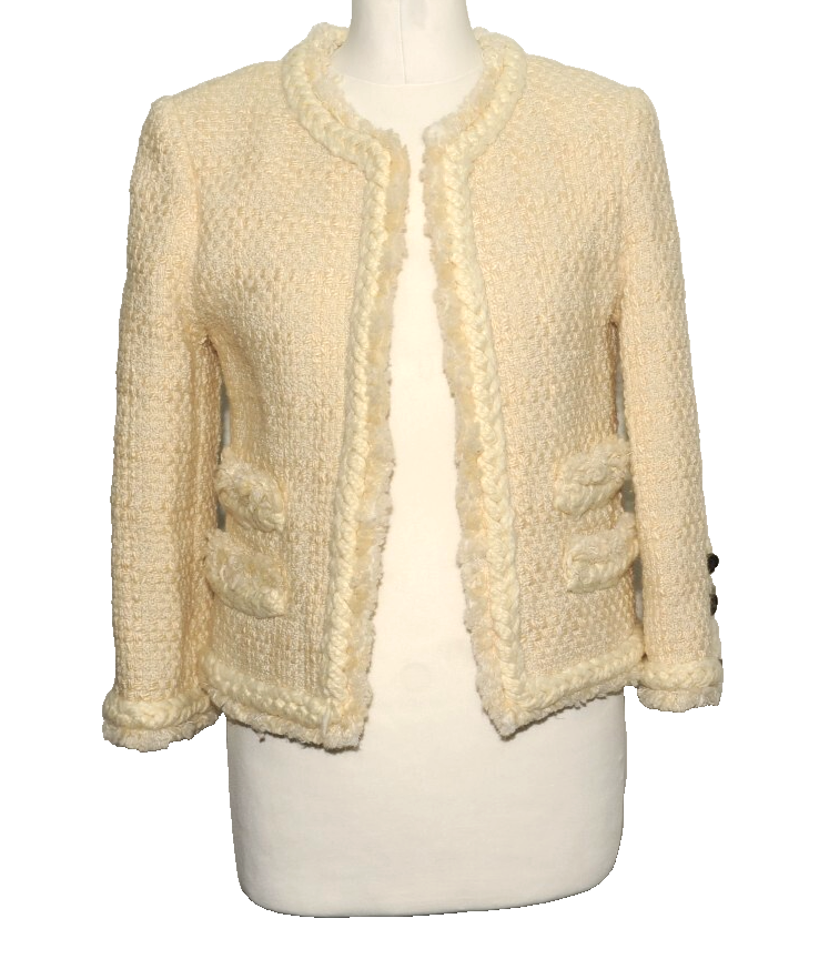 GRANDE GIACCA BLAZER DONNA SAINT LAURENT PARIS TWEED 8 UK 36 FR BIANCO