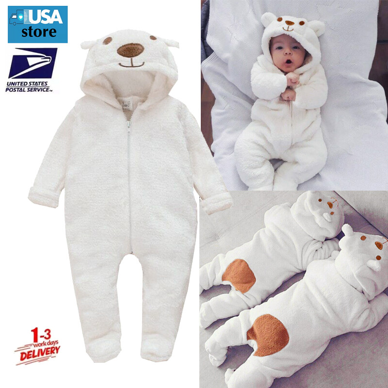 ⭐Newborn Baby Boy Girl Clothes Bear Zip Hooded Romper Jumpsuit