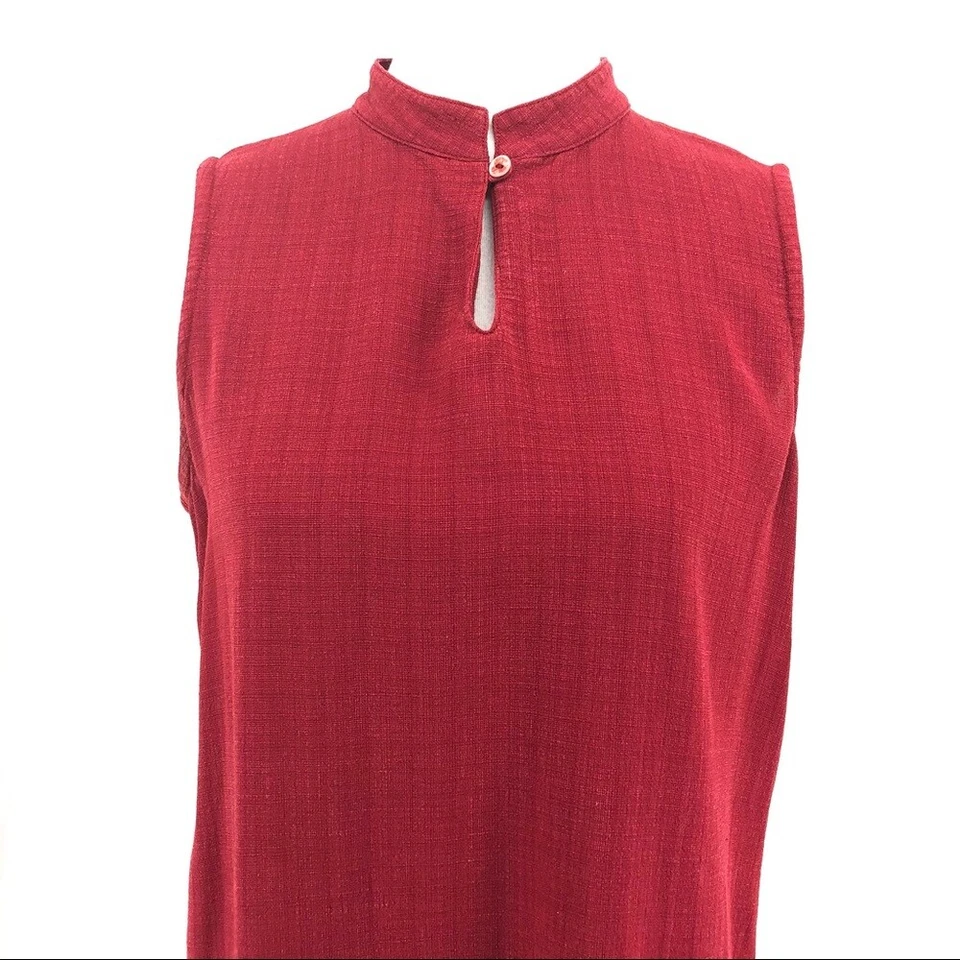 Women's Eileen Fisher Red Mandarin Collar Sleeveless Linen Blend Shirt Top sz MP - Image 2 of 4