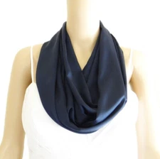 Navy Blue Infinity Scarf. Soft Silk Loop Scarf. Navy Blue Silk Circle Scarf.