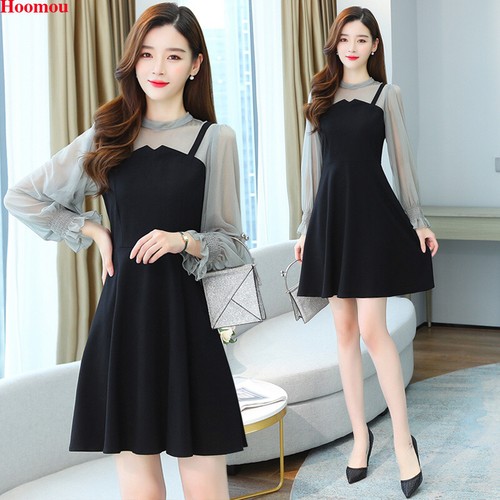 Korean Fashion Women Mesh Patchwork Empire Waist A-line Cocktail Party Dress  | eBay