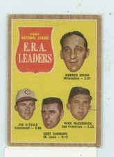 1962 Topps #56 NL ERA Leaders Warren Spahn/ Jim O'Toole/ Curt Simmons/ McCormick