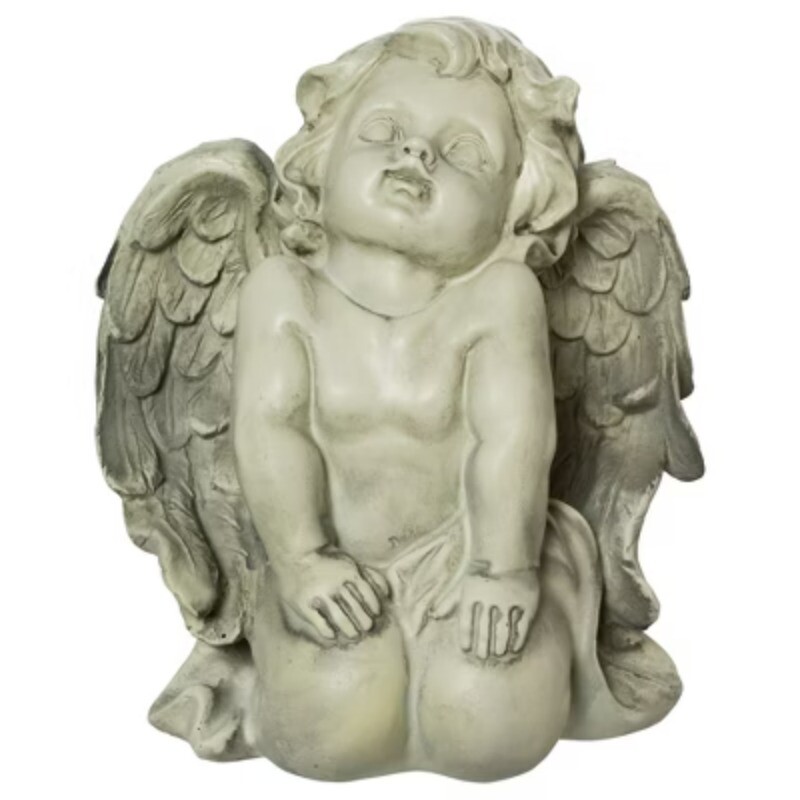 Weathered 6-Inch Kneeling Cherub Angel Garden Statue for Outdoor Patio Decor