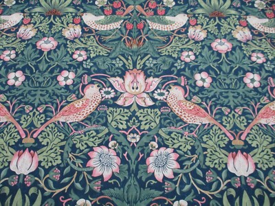 WILLIAM MORRIS STOFF 'STRAWBERRY THIEF' 1,3 METER INDIGO/MOOS/PERSIAN PINK
