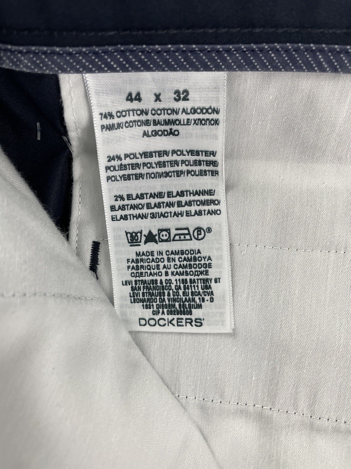 Dockers 44X32 Navy Blue Khaki Pants Men's Flat Front Stretch Classic