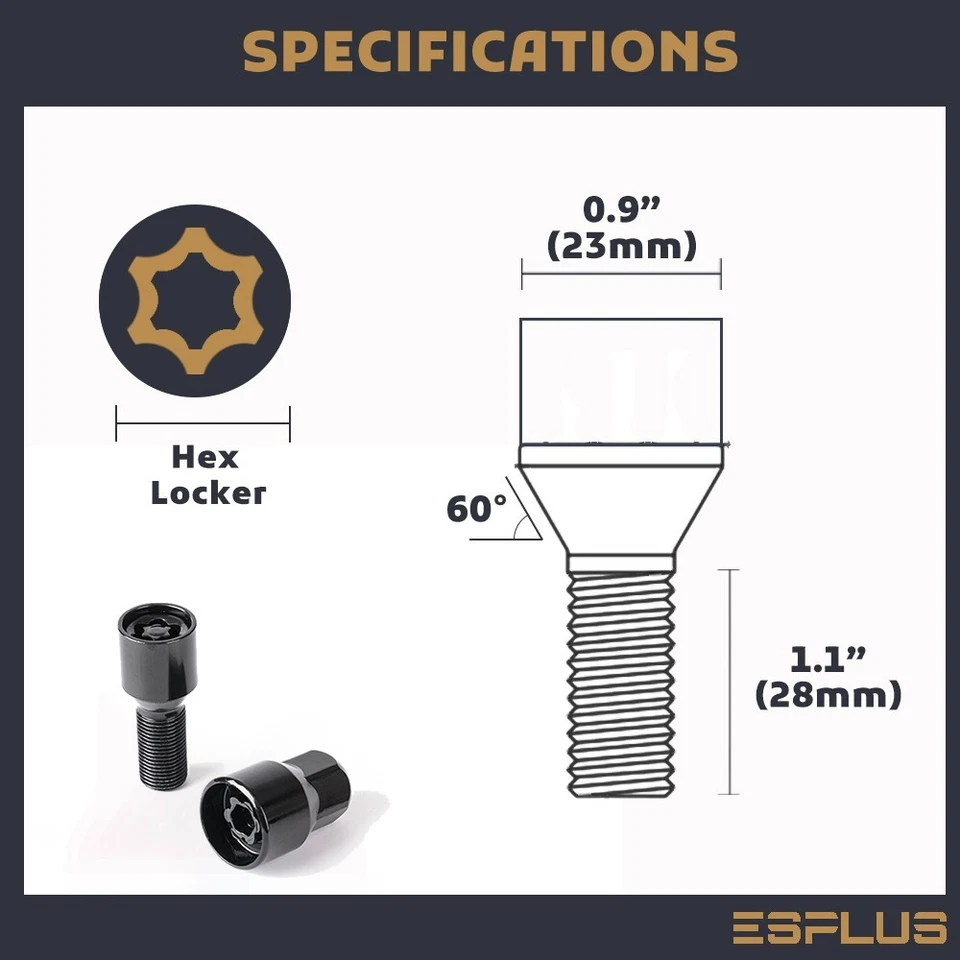 Cerradura de rueda 4 piezas M12x1,25 negro vástago 28 mm apto para Peugeot 308/508/3008/5008 etc Foto 3 de 4