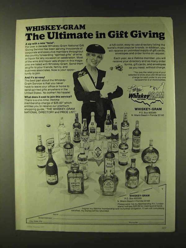 1979 Vintage Whiskey-Gram Service Ad - Unique Retro Gift Idea