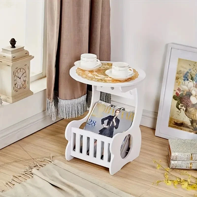 Petite table d'appoint ronde plateau boissons Table de chevet porte revue canapé - Photo 3/4