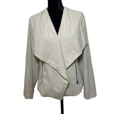 Marie Oliver Beige Faux Suede Draped Open Jacket Sz L