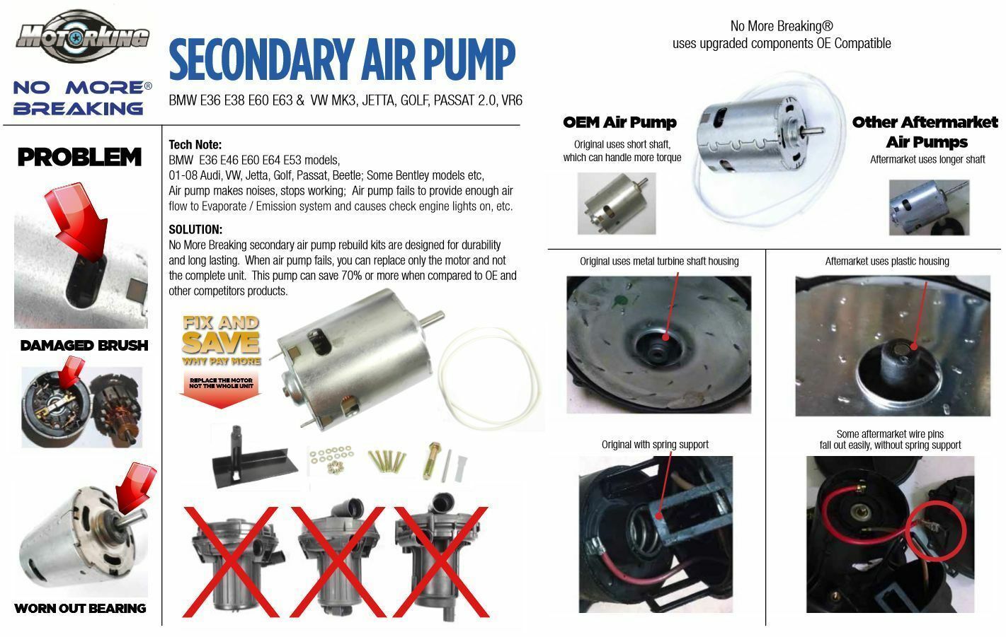 For Audi A4 A6 A8 Porsche Cayenne VW Beetle Passat Golf Air Pump Repair Kit C649