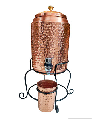 Copper World Hammered Design Pure Copper Water Dispenser Matka Pot Container 5 L
