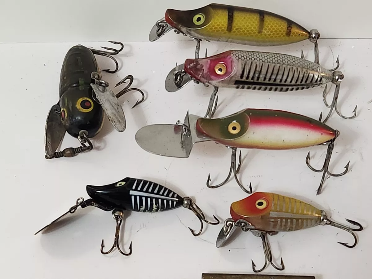 Vtg Heddon Crawler Tiny Wood Deep Diver Spook Floater runt Fishing lure lot