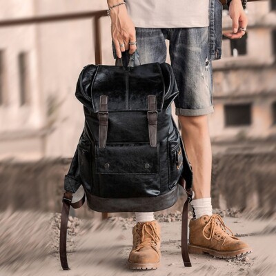 Rswsp Men's Leather Backpack Shoulder Bag Weekender School Laptop