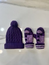 Set invernale viola cappello pompon e guanti caldo acrilico