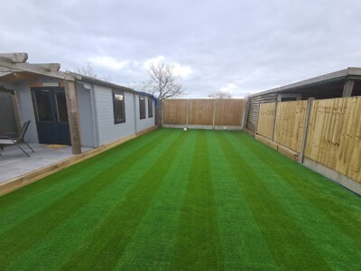 Striped 35mm Artificial Grass Realistic Stripe Garden Lawn Astro Turf 2m 4m  5m UK