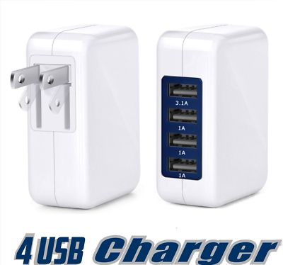 15W 3.1A  High Speed 4 Port USB Wall Charger For IPhone 8, 7, 6  Travel Charger