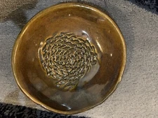 Vintage Brown Glazed  Pottery Garlic Grater /Zester~Handmade In USA