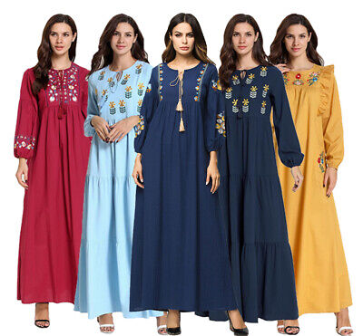 Domple Men Embroidery Musliml Long Sleeve Middle East Zip Front Plus Size Abaya Kaftan Maxi Dress 