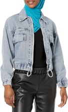 Kendall + Kylie Women's Zip Up Double Pocket Cropped Jacket
