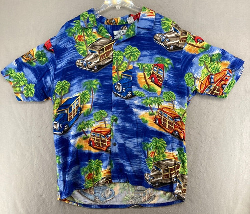 Pineapple Connection Mens Hawaiian Shirt Large Cars Palm Trees Vintage
