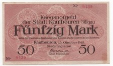 GERMANY KAUFBEUREN 50 MARK 1918 WAR EMERGENCY MONEY NOTGELD KRIEGSNOTGELD
