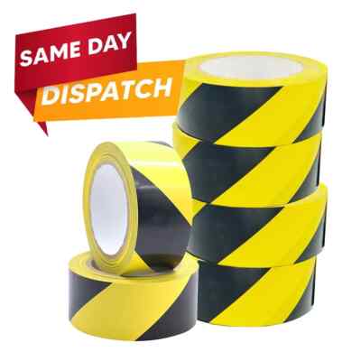6 x Rollen Bodenmarkierung oder H/Duty Verpackung schwarz/gelb 50 mm breit x 66 m ex-lang