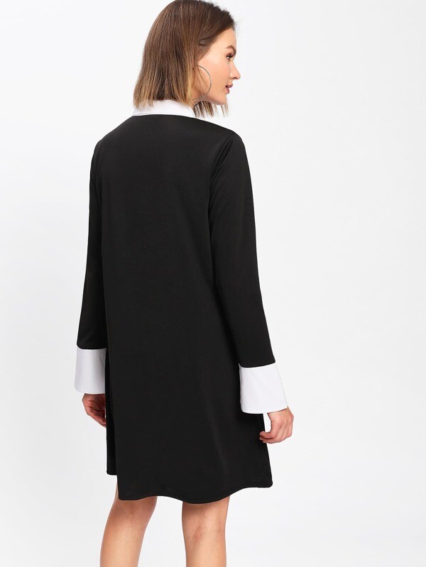 ROMWE BLACK AND WHITE CONTRAST SELF TIE SHIFT DRESS XL NWOT