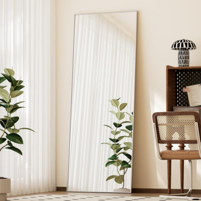 Elegant 56'' Full Length Mirror with Stand - Shatterproof Silver Frame