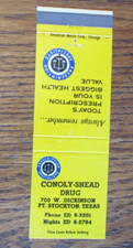 CONOLY-SNEAD DRUG STORE MATCHBOOK COVER: FORT STOCKTON, TEXAS MATCHCOVER -B9