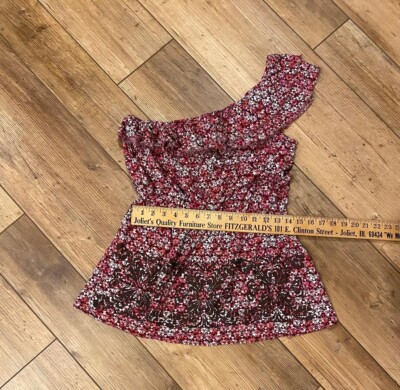 FREE PEOPLE Women's Red White Burgundy One Shoulder Top VINTAGE