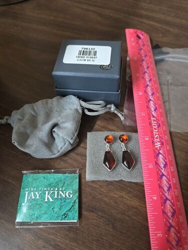 New Jay King Mine Finds Sterling Silver Amber Drop Earrings